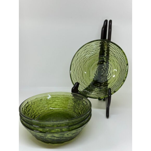 VTGG Anchor Hocking Soreno 6"x1.75" Set-of-4 Swirl Glass Serving Bowl Avocado - Picture 4 of 7